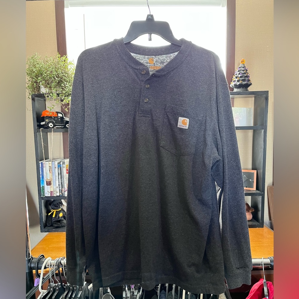 CARHARTT LOOSE FIT HEAVYWEIGHT LONG-SLEEVE POCKET HENLEY T-SHIRT